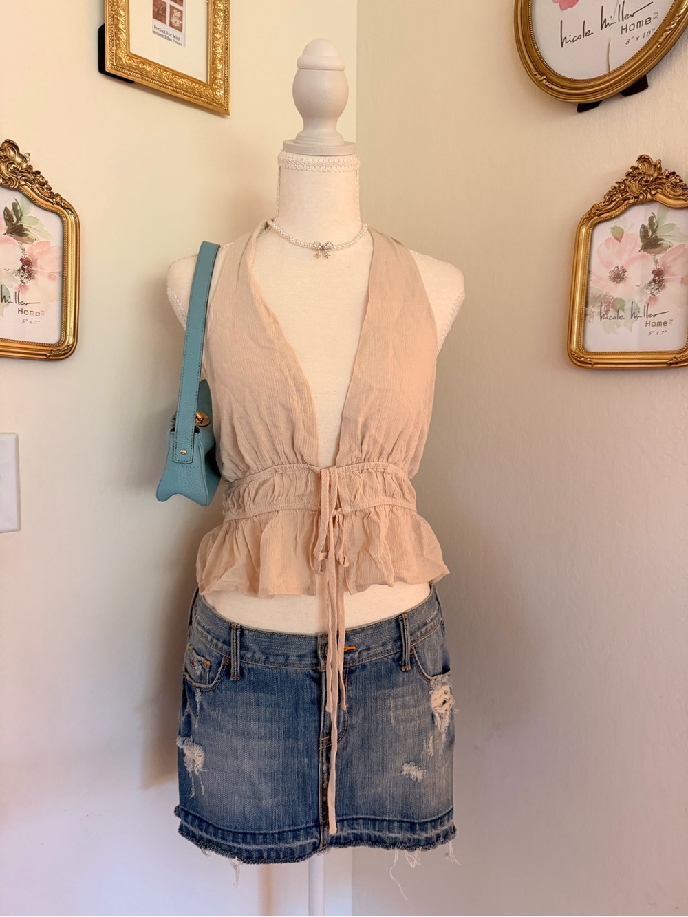 Forever 21 Beige Tie-Front Ruffle Halter Camisole
